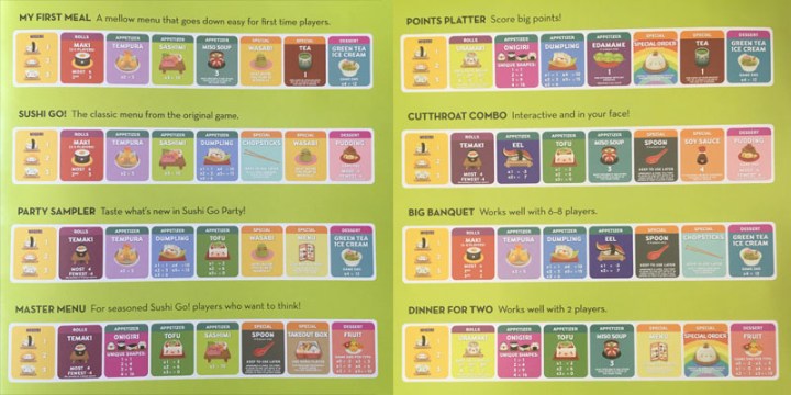 Sushi Go menus