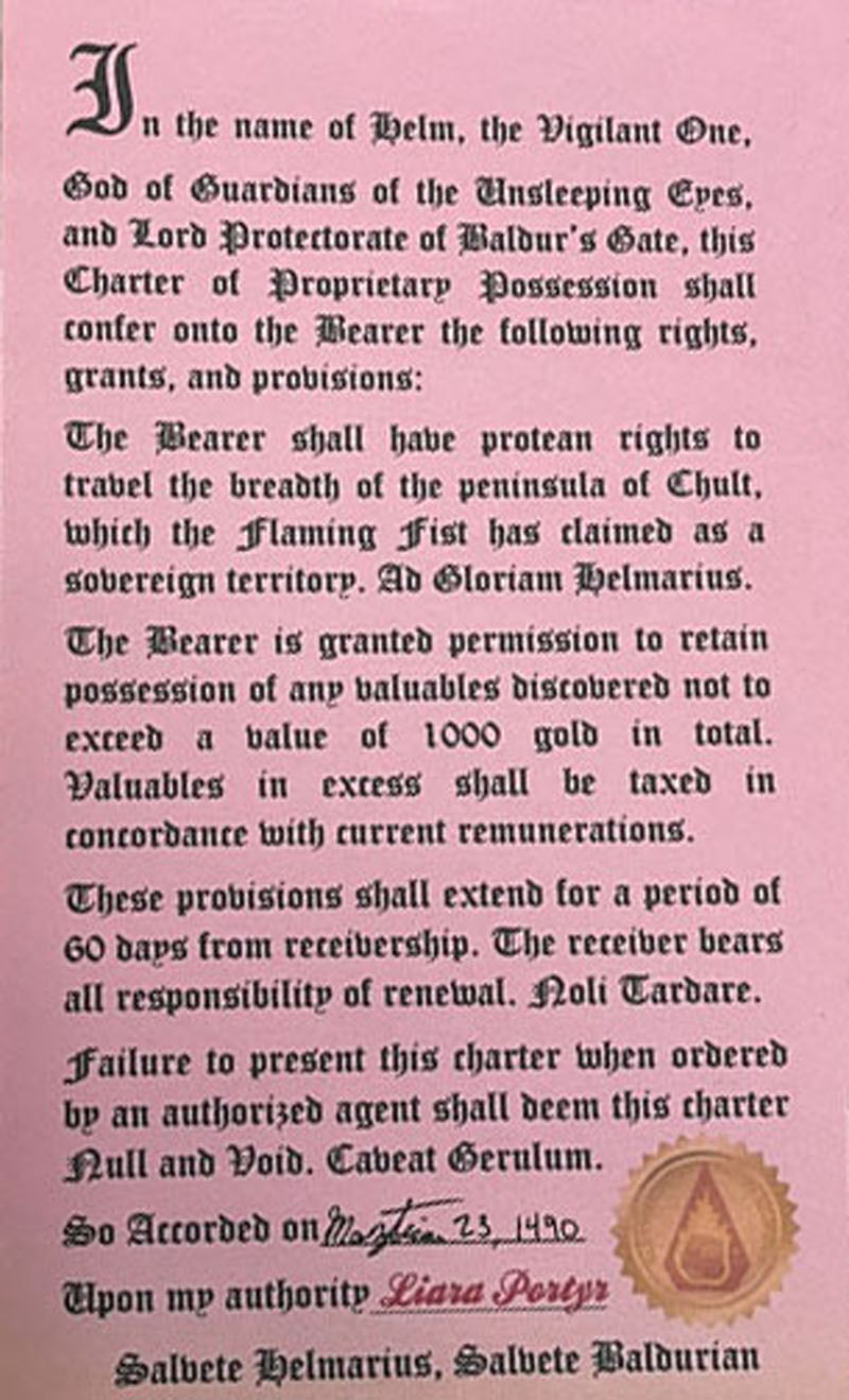 Fort Belaurian charter ToA